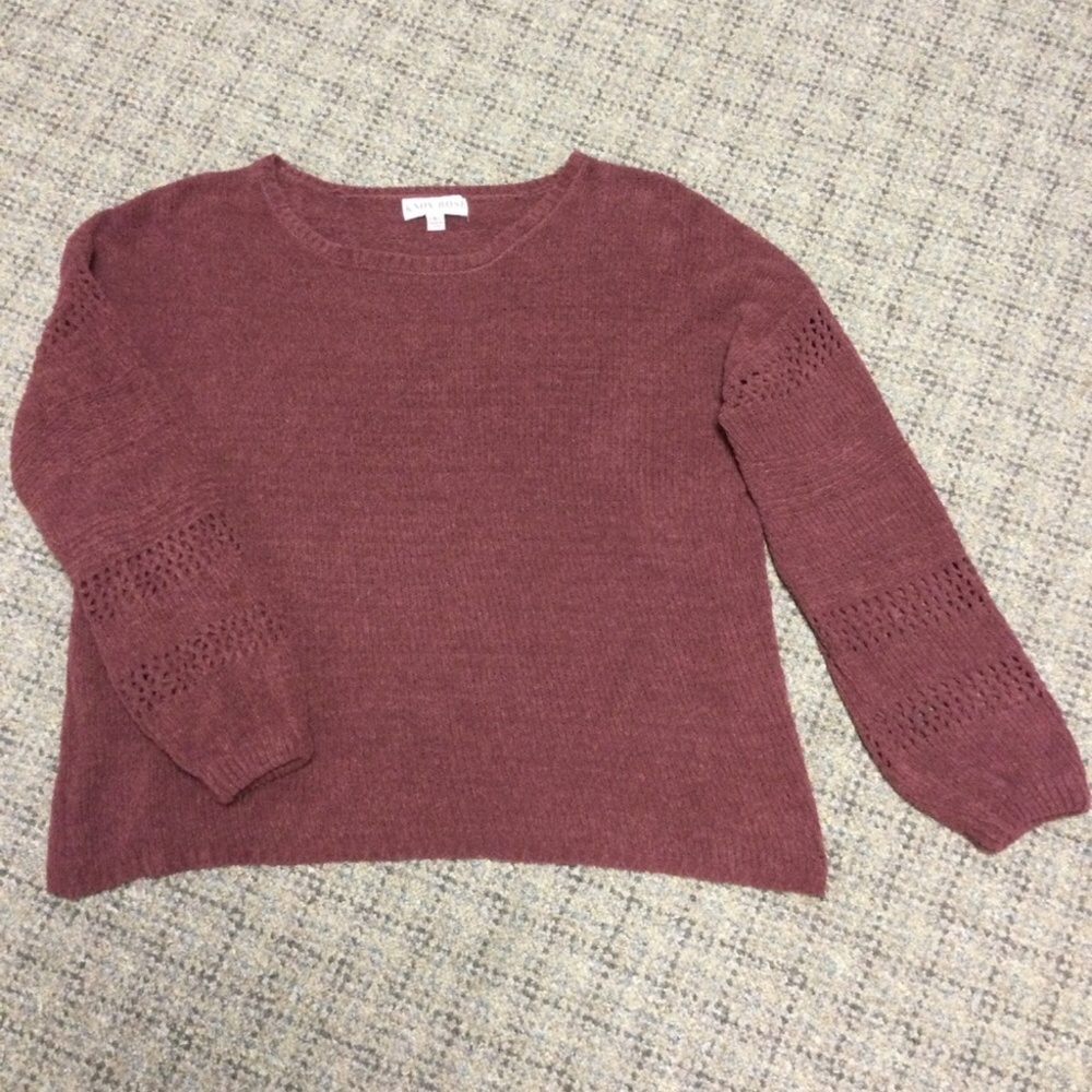 Knox Rose Burgundy Mauve Color Crewneck Sweater with Sleeve Design Size …